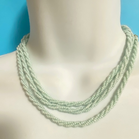 Vintage Mint Green Seed Bead 46" Super Long Twist Necklace - Picture 2 of 10